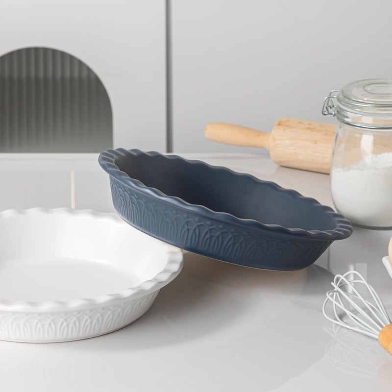 FE FUN ELEMENTS Fun Elements Ceramic Pie Pan, 9 Inch Pie Dish for Baking, Ruffled Pie Plate, Non-Stick Deep Dish Pie Pan for Apple Pie and Pot Pie, Set of 2, Blue - Image 5